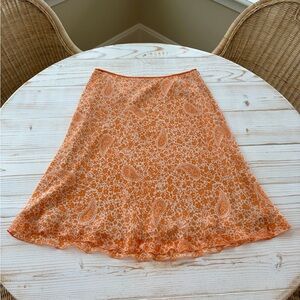Vintage Ann Taylor 100% Silk Orange Floral Paisley Skirt Size 8